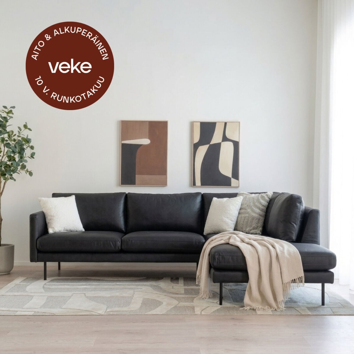 Scandic Copenhagen avokulmasohva oikea musta Colorado 01 nahka
