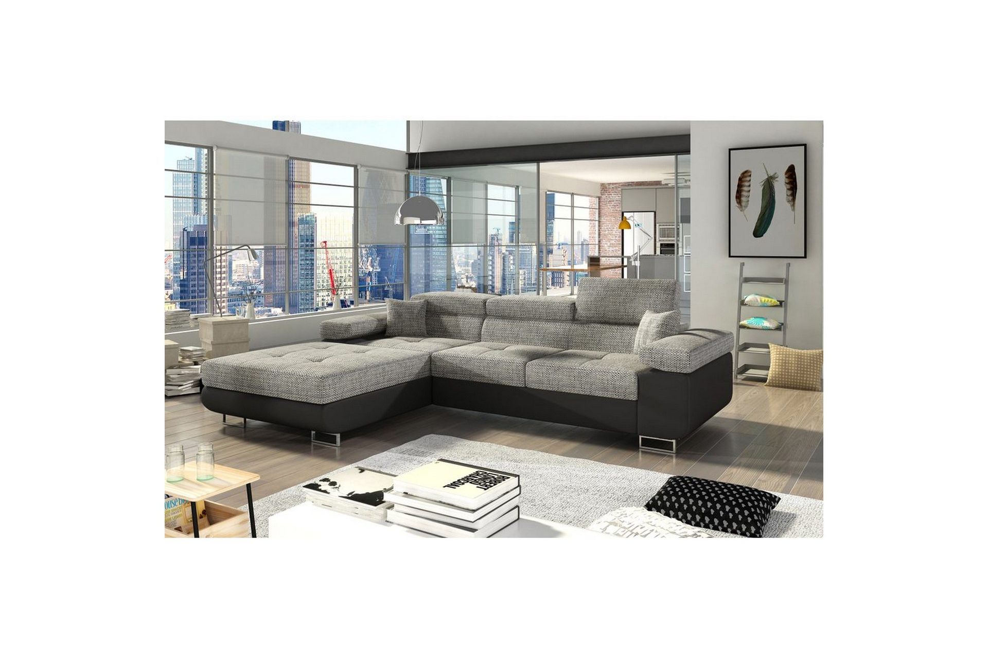 Kulmasohva Eltap Armando 289x85x203 cm harmaa musta Vasen