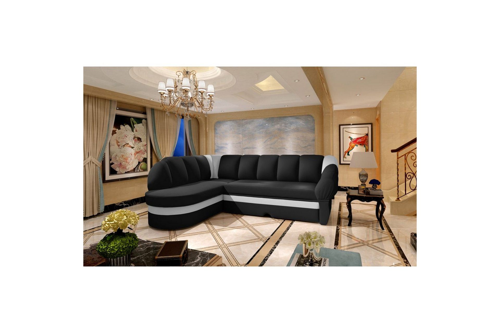 Kulmasohva Eltap Benano 250x85x180 cm Musta Valkoinen Vasen