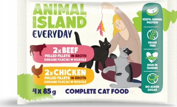 ANIMAL ISLAND Naudanlihaa / kanaa fileenä - Märkä kissanruoka - 4x85g